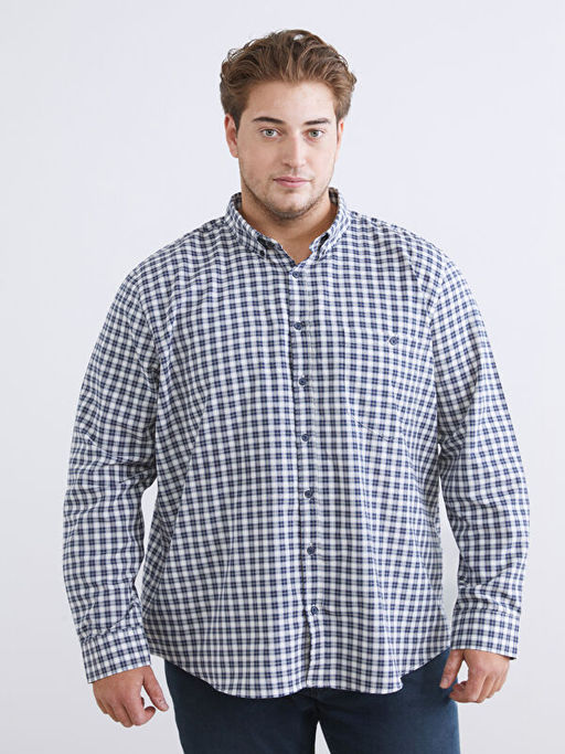 B?y?k Beden Regular Fit Uzun Kollu Ekose Erkek G?mlek