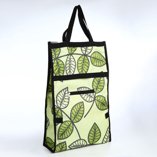 Сумка тележка хозяйственная «Листья», складная, 2 колеса, 32×13×52 см, зелёная