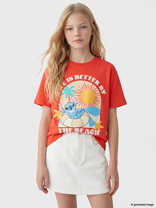 Stitch Bask?l? K?z ?ocuk Ti??rt