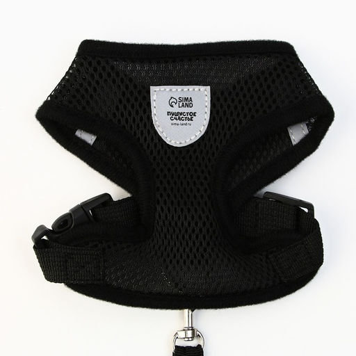 Шлейка дышащая с поводком и светоотражающей нашивкой, M, ОШ 33, ОГ 32-43, черная - Пушистое счастье фото 4