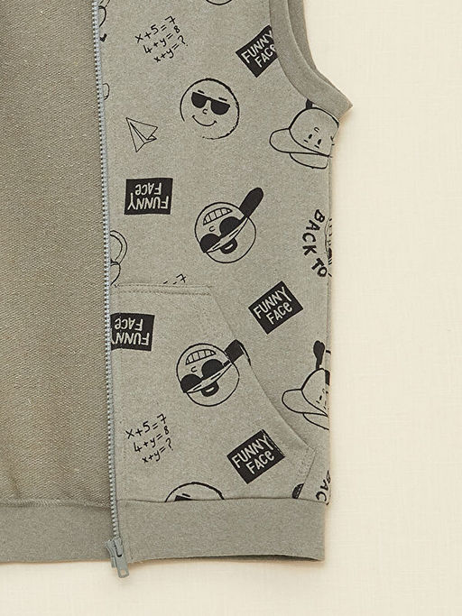 Kap??onlu Bask?l? Erkek ?ocuk Yelek - Waikiki фото 3