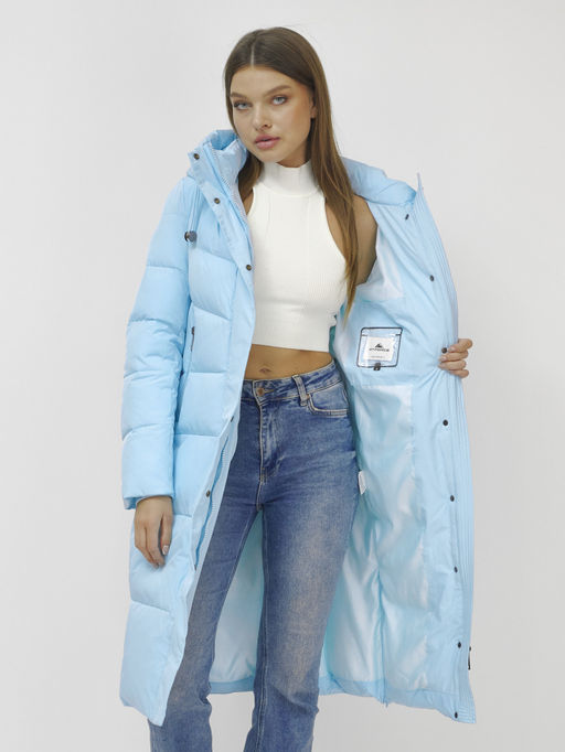 Пальто утепленное стеганное зимнее с капюшоном женское голубого цвета 9636_1Gl - Mtforce фото 16