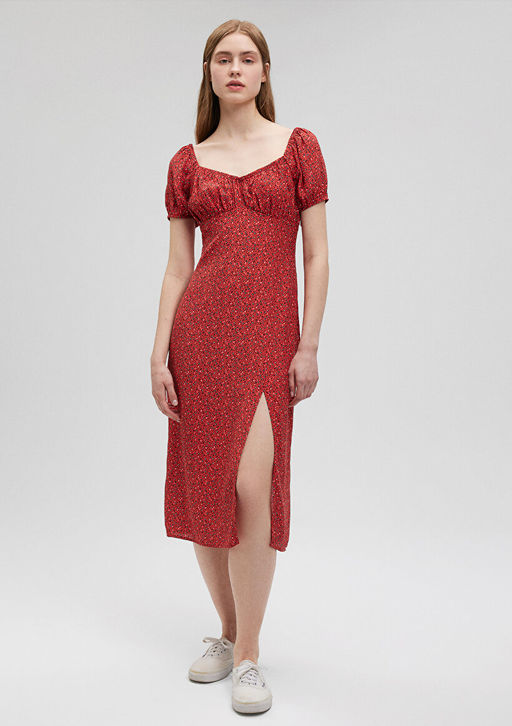 Y?rtmac Detayl? K?rm?z? Elbise