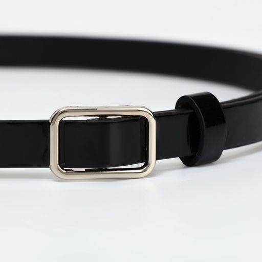 Ремень женский тонкий, 110×1.3 см, прямоугольная пряжка металл, серебристая, чёрный