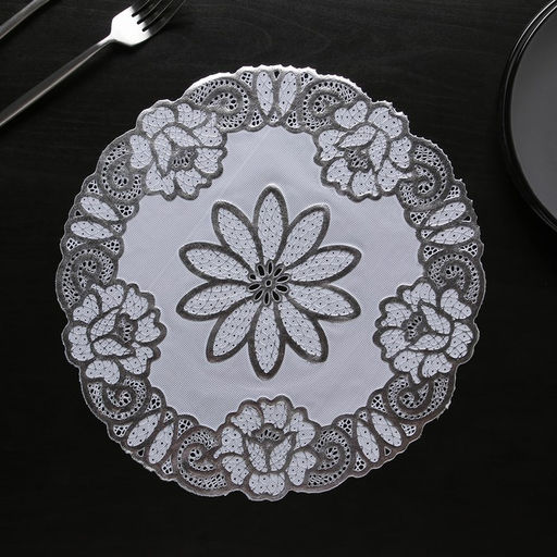 Набор салфеток ажурных Доляна Цветы, d=30 см, 4 шт, ПВХ, цвет серебряный  фото 4