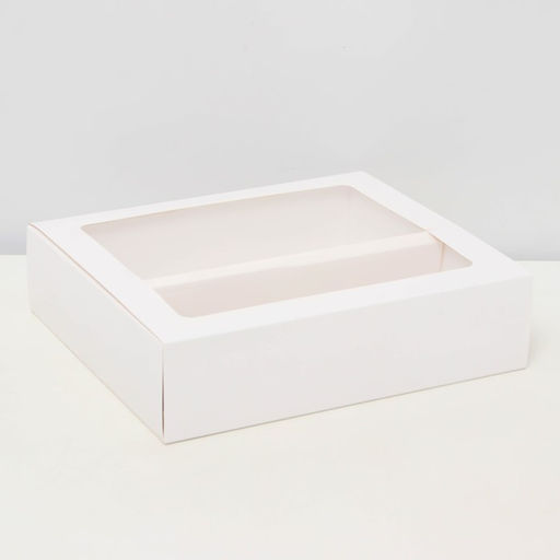 Коробка для кондитерских изделий, с окном, белая, 22.1×25.5×6.5