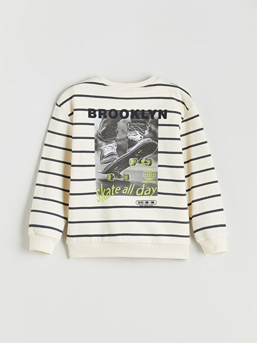 Bisiklet Yaka Bask?l? Erkek ?ocuk Sweatshirt