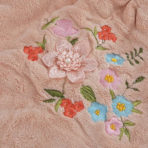 Парео махровое "Свежий букет" 70х175см, хлопок 100%, на резинке с липучкой, на кнопке, с вышивкой; с чалмой на пуговице 68х25см, пыльная роза (Китай)