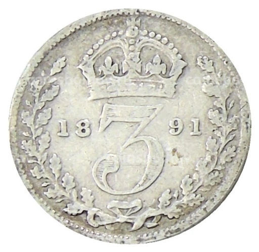 3 пенса 1891 года Великобритания