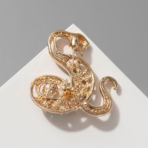 Брошь «Змея», с жемчужиной, бело-зелёная в золоте