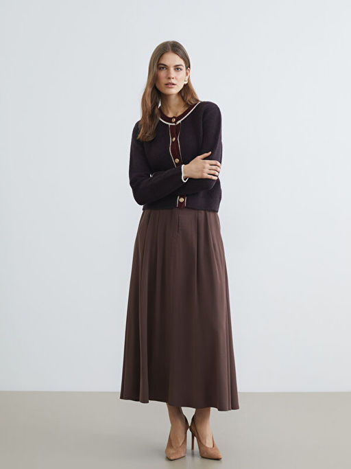 Y?ksek Bel Pileli Etek