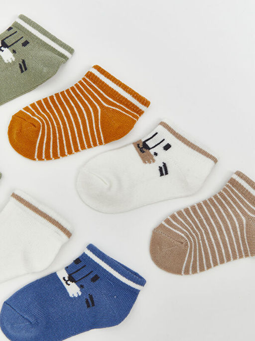 Bask?l? Erkek Bebek Patik ?orap 7li