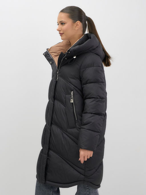 Пальто зимнее утепленное с капюшоном женское черного цвета 7747Ch - Visdeer фото 10