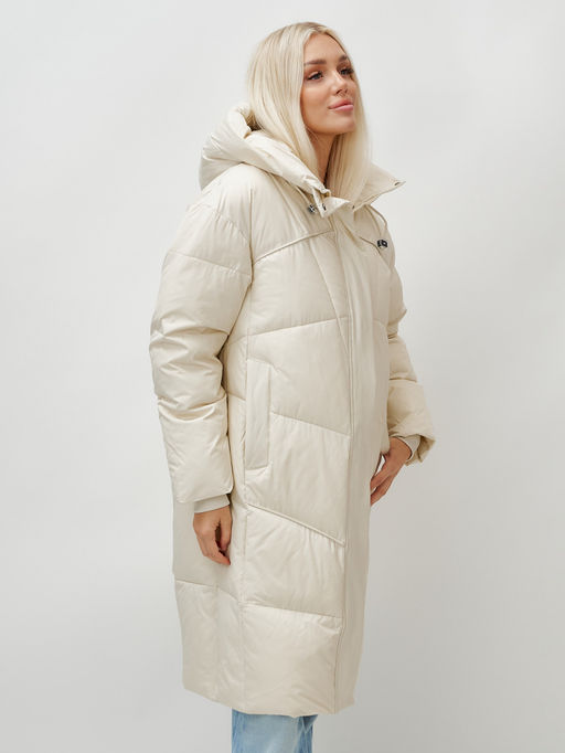 Пальто летучая мышь женское с капюшоном зимнее бежевого цвета 9616B - Mtforce фото 6