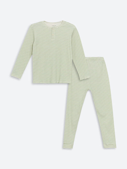 Bisiklet Yaka Uzun Kollu ?izgili Erkek Bebek Pijama Tak?m