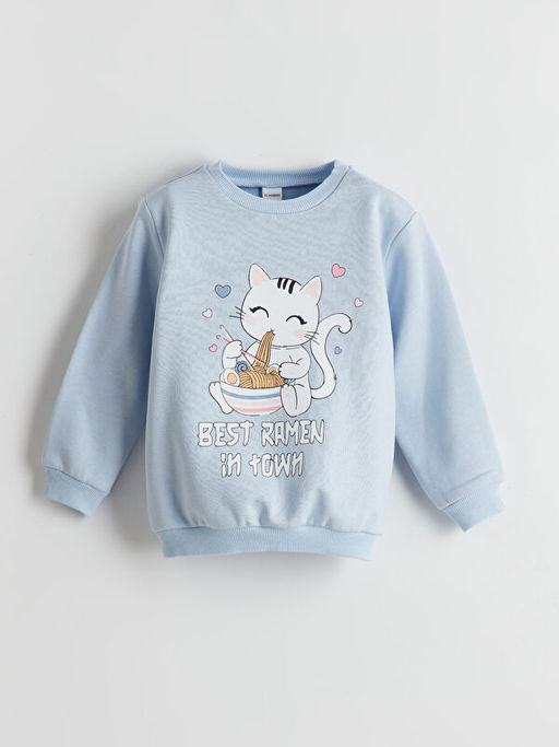 Bisiklet Yaka K?z ?ocuk Kal?n Sweatshirt 2li