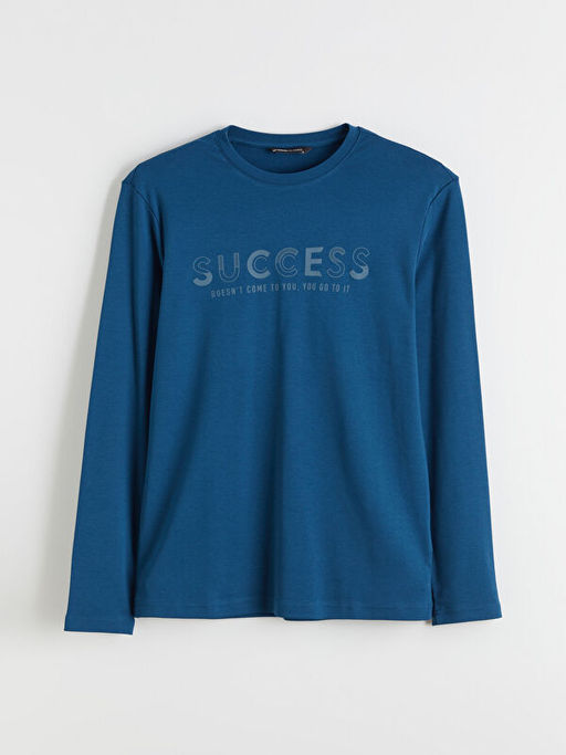 Bisiklet Yaka Bask?l? Erkek Sweatshirt