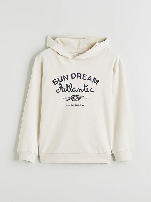 Kap??onlu Bask?l? Erkek ?ocuk Sweatshirt