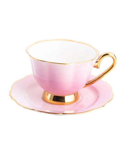 Чайный сервиз фарфоровый, 12 предметов (6 персон), цвет: розовый/золотой. арт. 0100-PNK/GD-12.