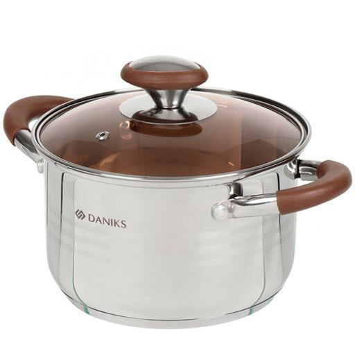 Кастрюля нержавеющая сталь 3л крышка стекло Веллингтон GS-01415-18CA серебр /DANIKS/  фото 2