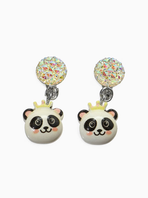 Цена за 2 шт. Серьги-клипсы детские Выбражулька панда с короной с кругом кристалл, цветные