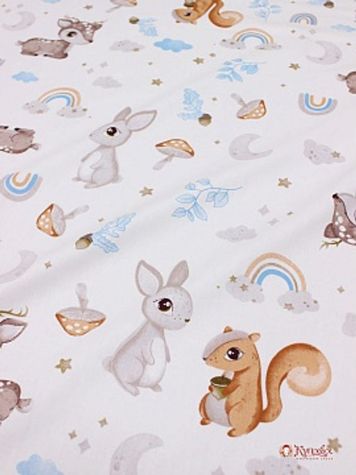 Сатин Лесная детвора цв.белый, ш.1.61м, хлопок-100%, 120гр/м.кв