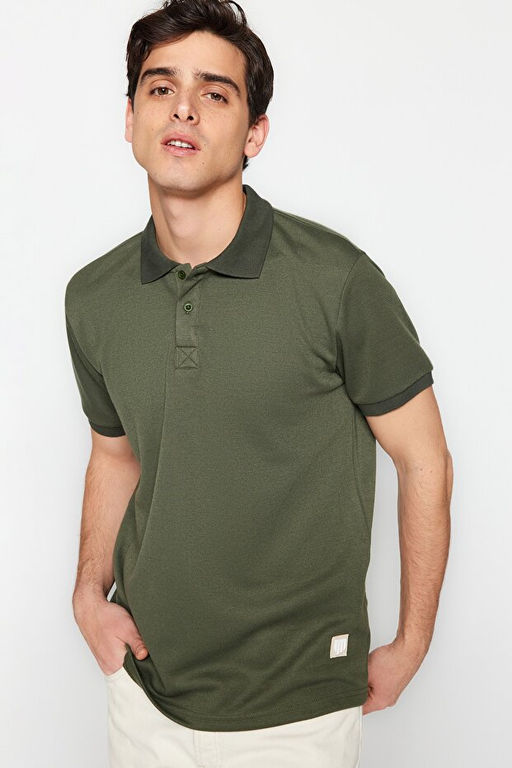 Haki Regular/Normal Kesim Etiket Aplikeli Polo Yaka T-shirt TMNSS23PO00016 - Trendyolmilla фото 2