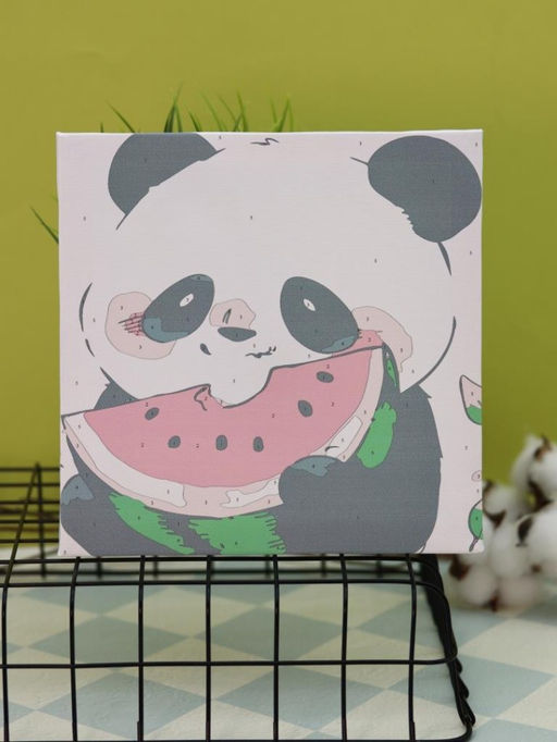 Картина по номерам на подрамнике Draw Me! Panda with watermelon, (20*20 см)