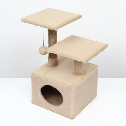 Домик-когтеточка 2-х ур. квадратный с 2-мя квадратными полками, 53 х 35 х 65 см, бежевый - Пижон фото 3