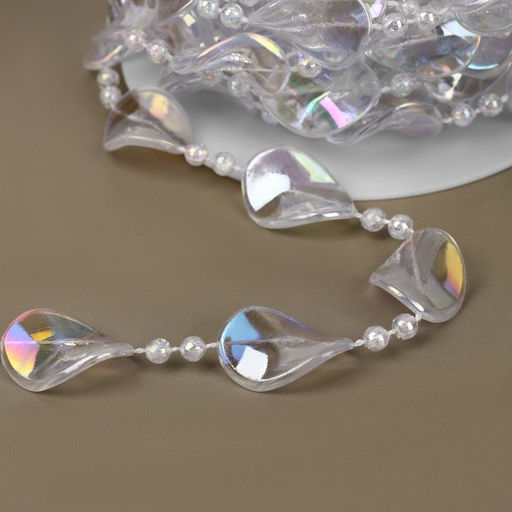 Бусы на нитях, с голографией, 16 мм, 9±1 м, прозрачные