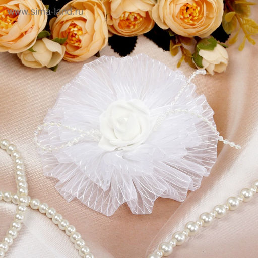 Цена за 6 шт. Бант для волос на резинке «Школьница», полосатик, d=9 см, белый