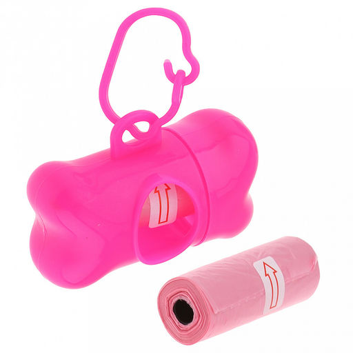 Диспенсер с пакетами для уборки за собакой Кость 8х4,3х3,5см, пластик, с карабином, пакет ПП 30,5х21,5см 2 рулона по 15шт, цвета микс (синий, розовый, красный), в пакете, Pet garbage bag (Китай) - Pet toys фото 3