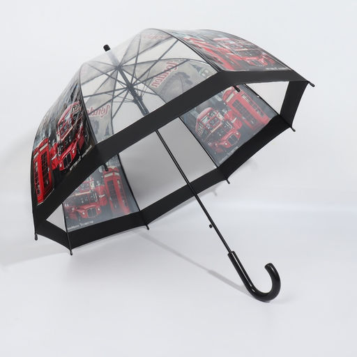 Зонт - трость полуавтоматический «Город», 8 спиц, R=39/58 см, d=78 см, прозрачный, чёрный