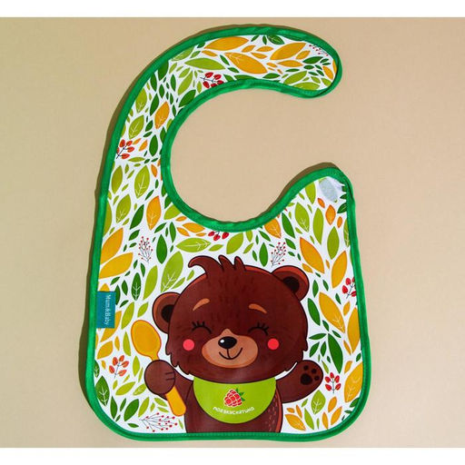 Нагрудник для кормления M&B «Мишка» непромокаемый на липучке, с карманом