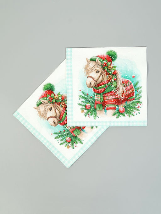 Цена за 3 шт. Салфетки бумажные трёхслойные Новогодний пони, 33?33, 20 шт.