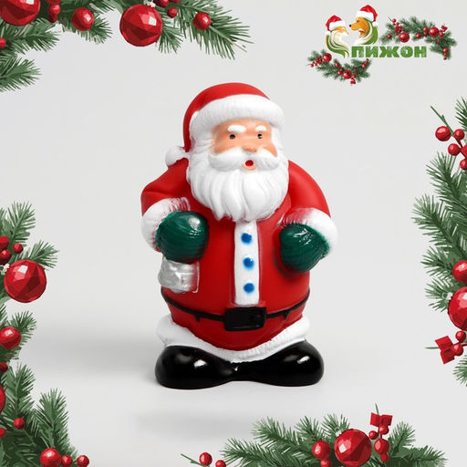 Игрушка пищащая для собак Дед мороз, виниловая, 7,2 х 5,5 х 10,5 см - Пижон фото 4