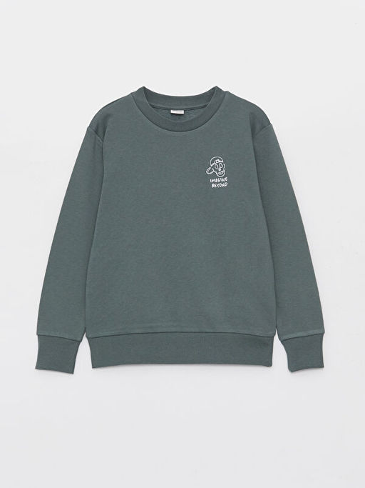 Bisiklet Yaka Bask?l? Uzun Kollu Erkek ?ocuk Sweatshirt - Waikiki фото 3