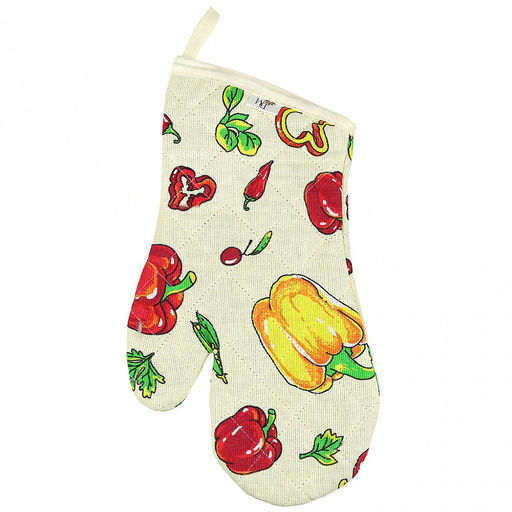 Кухонный комплект "Перцы": прихватка-варежка 15х30см + прихватка 20х20см, рогожка 171г/м2, хлопок 100%, наполнитель - ватин 280г/м2, на пластмассовом подвесе, "Домашняя мода" (Россия)