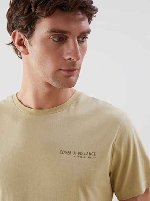 Bisiklet Yaka Bask?l? Penye Erkek Ti??rt