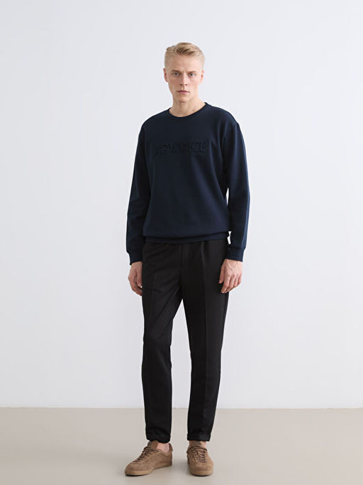 Bisiklet Yaka Bask?l? Erkek Sweatshirt