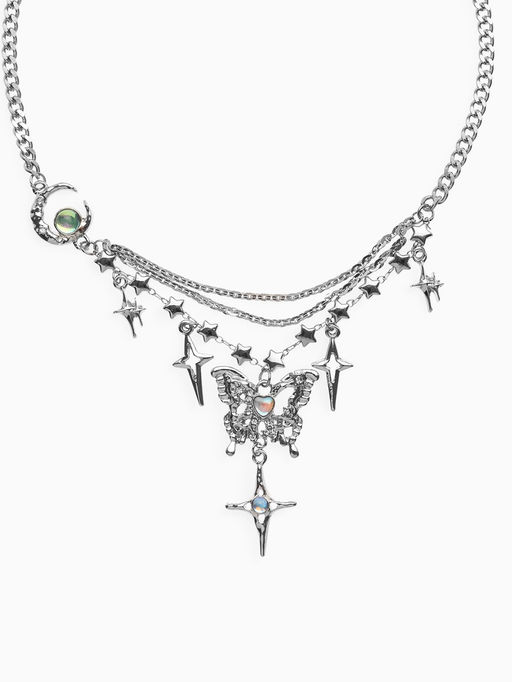 Колье Бабочка звёзды, белое в серебре, 40 см