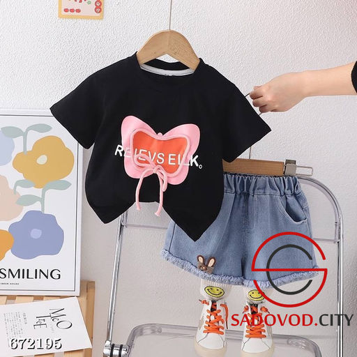 Летний костюм двойка для девочки с джинсовыми шортами