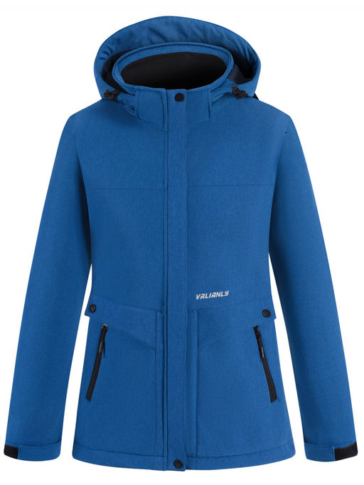Ветровка спортивная женская с капюшоном softshell синего цвета 9566S