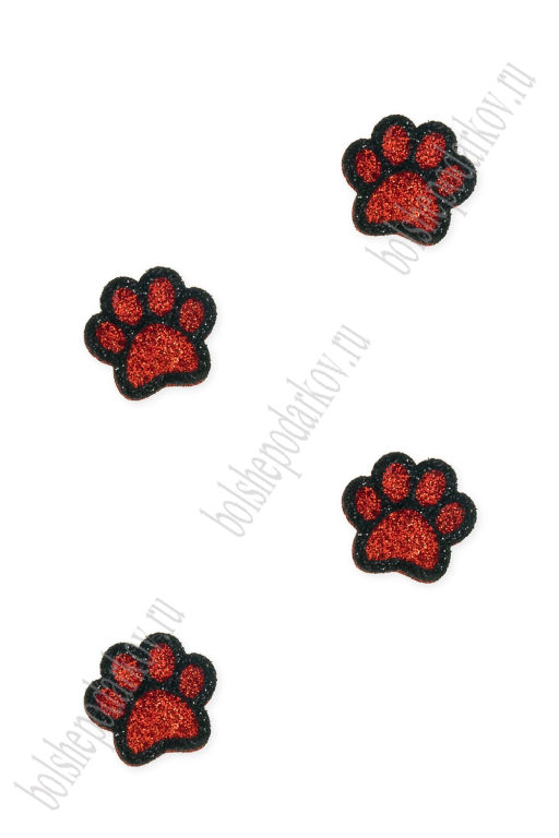 Лазерная вырубка из фетра с блесткой "Лапка" 2 см (10 шт) красный/черный, несклеенная