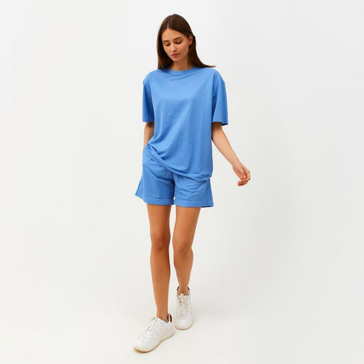 Костюм женский (футболка, шорты) MINAKU: Casual Collection, голубой, размер 46
