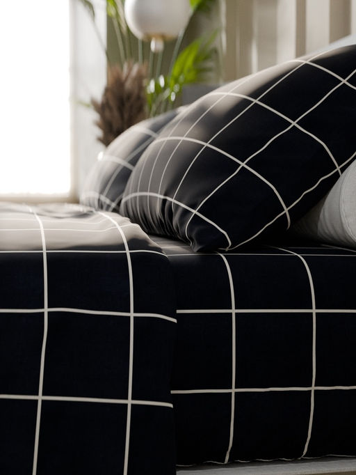 Постельное бельё Этель 1,5 сп Клетка цвет чёрный 143х215, 150х214, 50х70см-2 шт, бязь, 125г/м2  фото 9