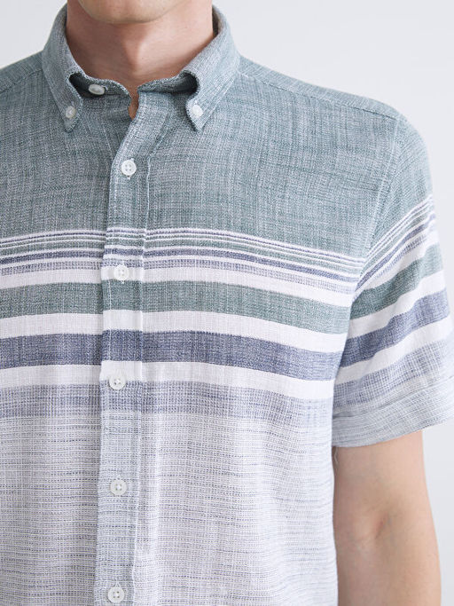 Regular Fit K?sa Kollu ?izgili Arm?rl? Erkek G?mlek