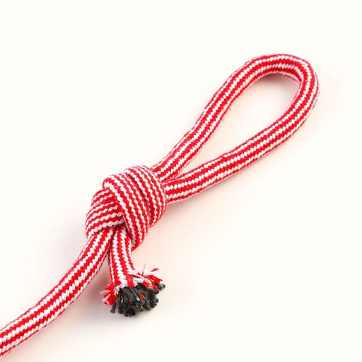 Игрушка-дразнилка для собак с шариком из каната, до 85 г, до 38 см, красная/белая - Пижон фото 4