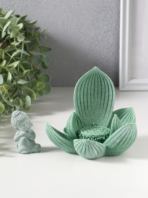 Сувенир полистоун "Лотос и Будда" зелёный 12,5х12,5х11 см