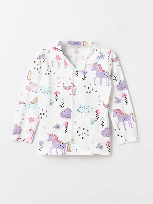 Polo Yaka Uzun Kollu Bask?l? K?z Bebek Pijama Tak?m - Waikiki фото 2